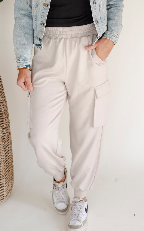 High Waisted Solid Knit Cargo Pants
