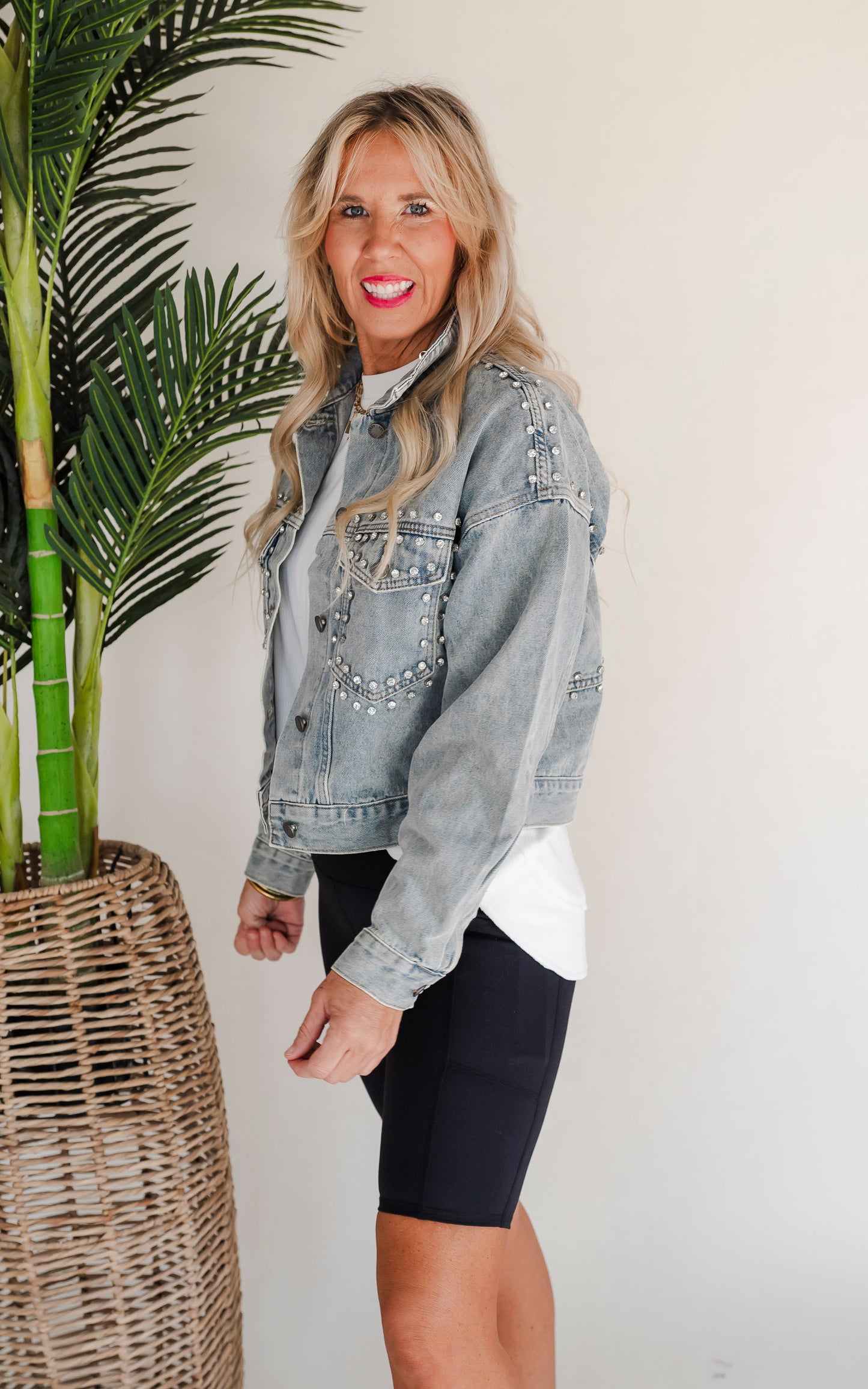 Chunky Rhinestone Denim Jacket