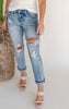  Glamourous High Rise Cuffed Distressed Paint Boyfriend Denim Jeans