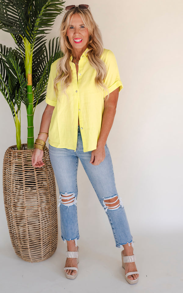 Pop the Lime Short Sleeve Blouse Top