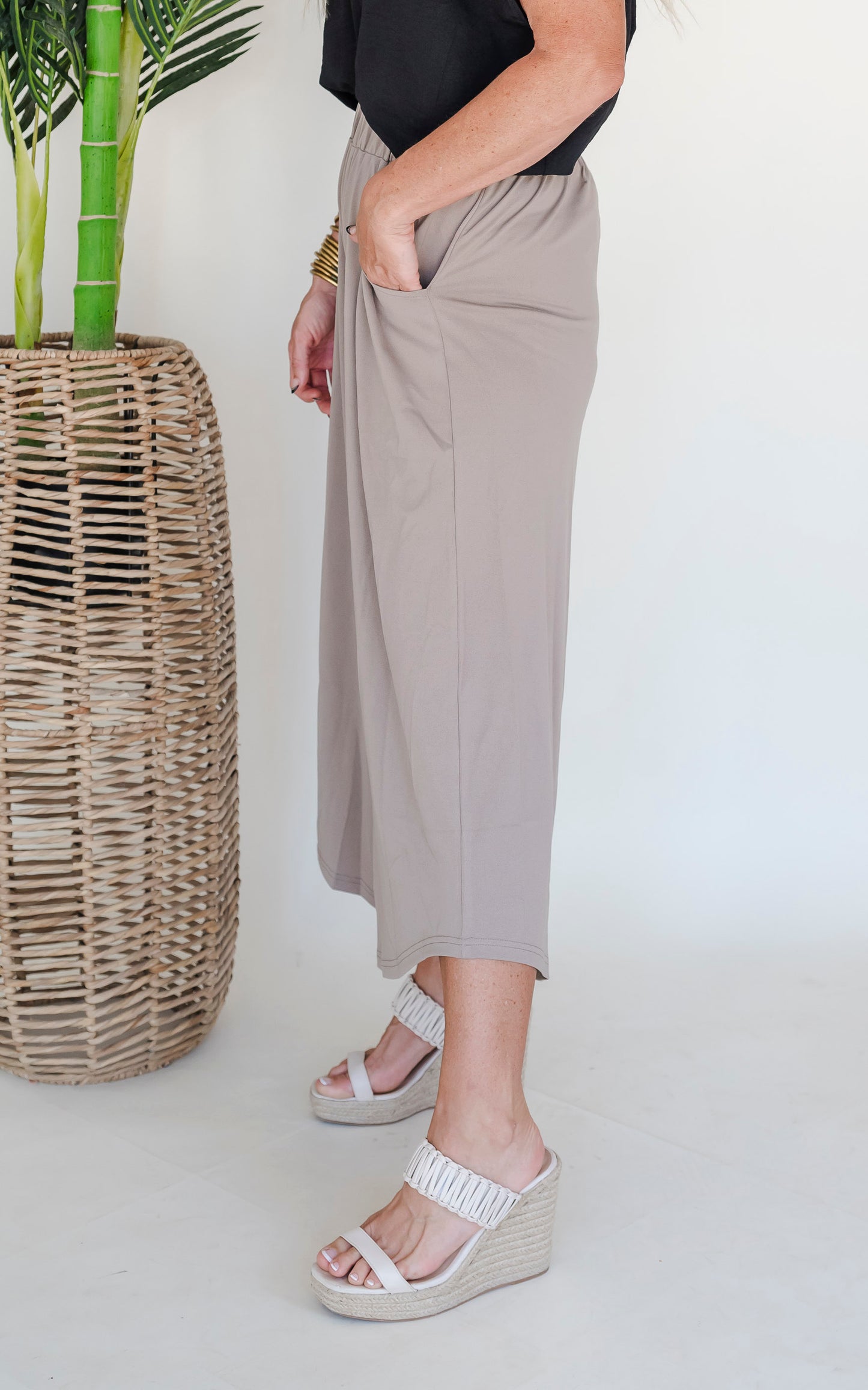 Olive Soft Wide Leg Crop Pants