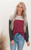 Burgundy Urban Color Block Puff Sleeve Top