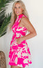 Hot Pink Mandarin Collar Abstract Dress