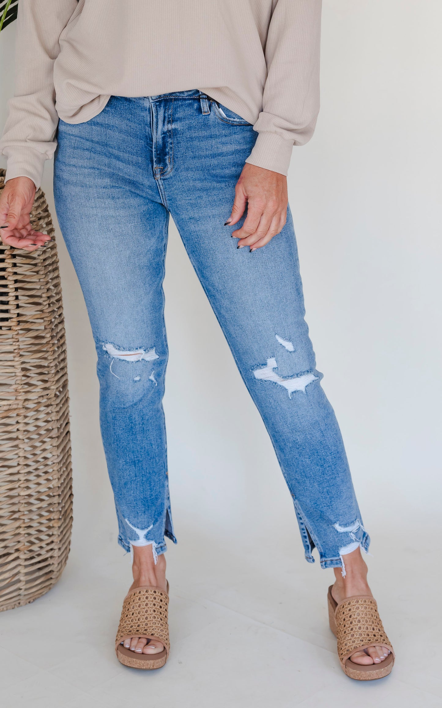 MICA | The Regina High Rise Ankle Straight w/ Side Slit Denim Jeans