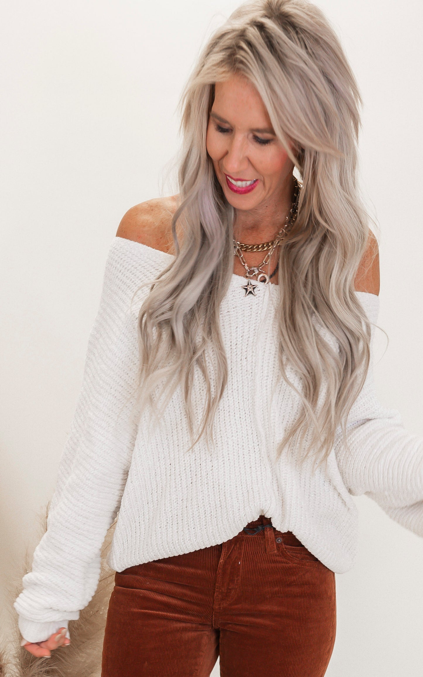 V-Neck Dolman Metallic Sweater