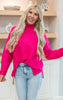 HOT PINKRibbed Trim Mock Neck Sweater