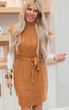 Mock Neck Sleeveless Cable Sweater Dress w/ Belt