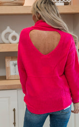 Back Cutout Ribbed Turtleneck Sweater