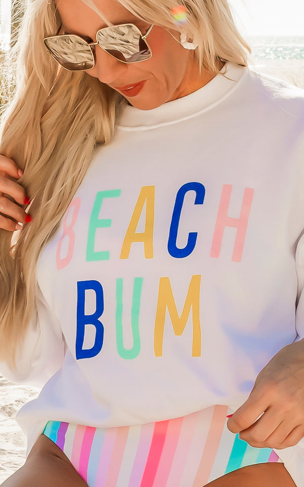 White Beach Bum Graphic Crewneck Sweatshirt