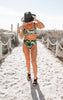 Black Tropical Palm Ribbed Bikini Swim Set (TOP & BOTTOM) - Final Sale