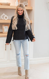 Keep Warm Wide Turtleneck Bell Sleeve Sweater - Black
