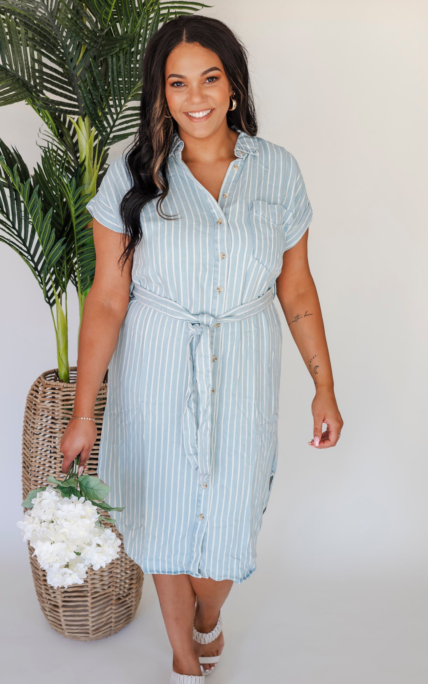 Stripe Button Down Midi Dress