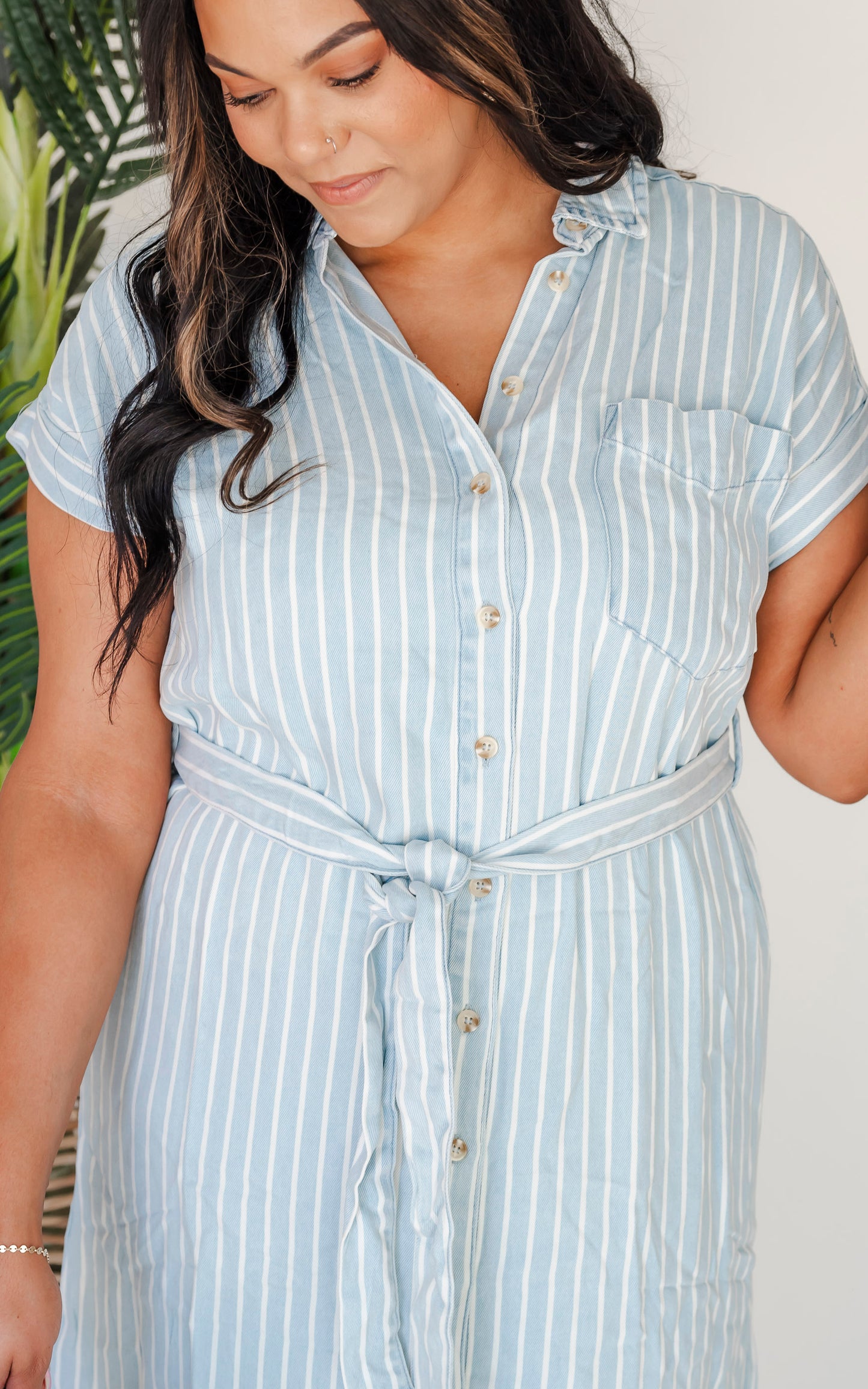 Stripe Button Down Midi Dress