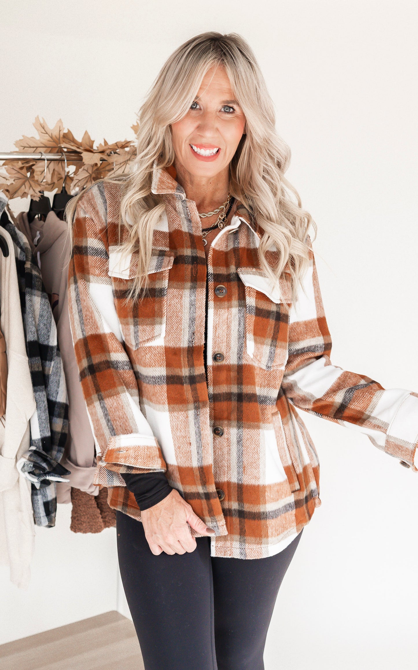 Maple Grove Wool Blend Plaid Button Up Shacket - Clay