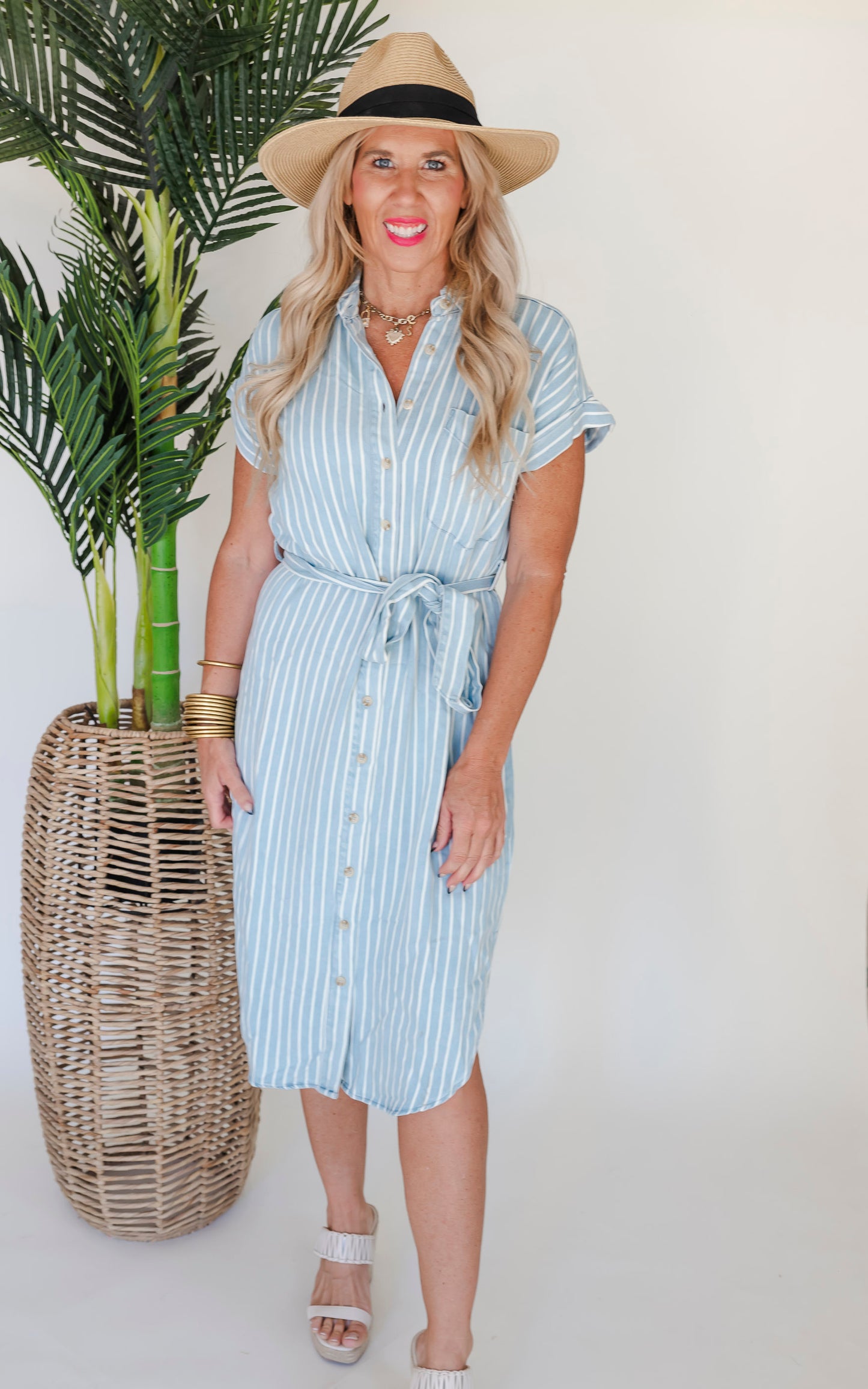 Stripe Button Down Midi Dress