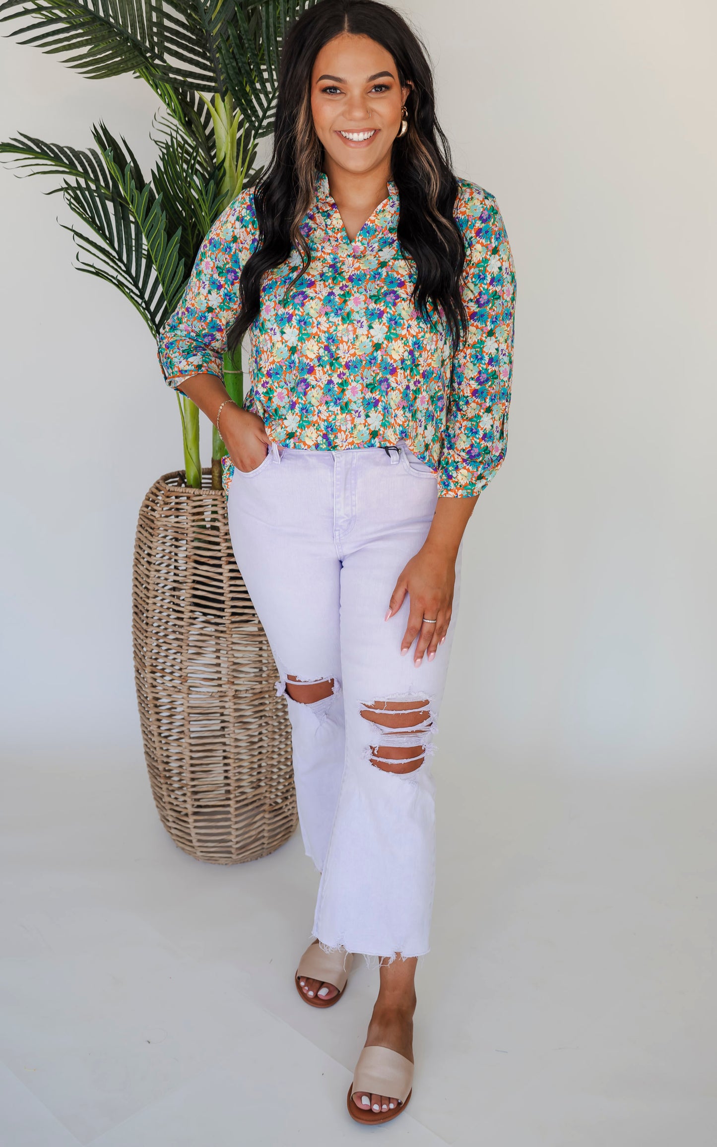 The Lizzy Floral Whisper Floral Blouse Top - Final Sale