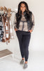 Taupe Plaid Button Front Long Sleeve Top