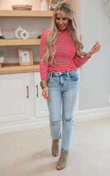 Be Simple Red Stripe Top