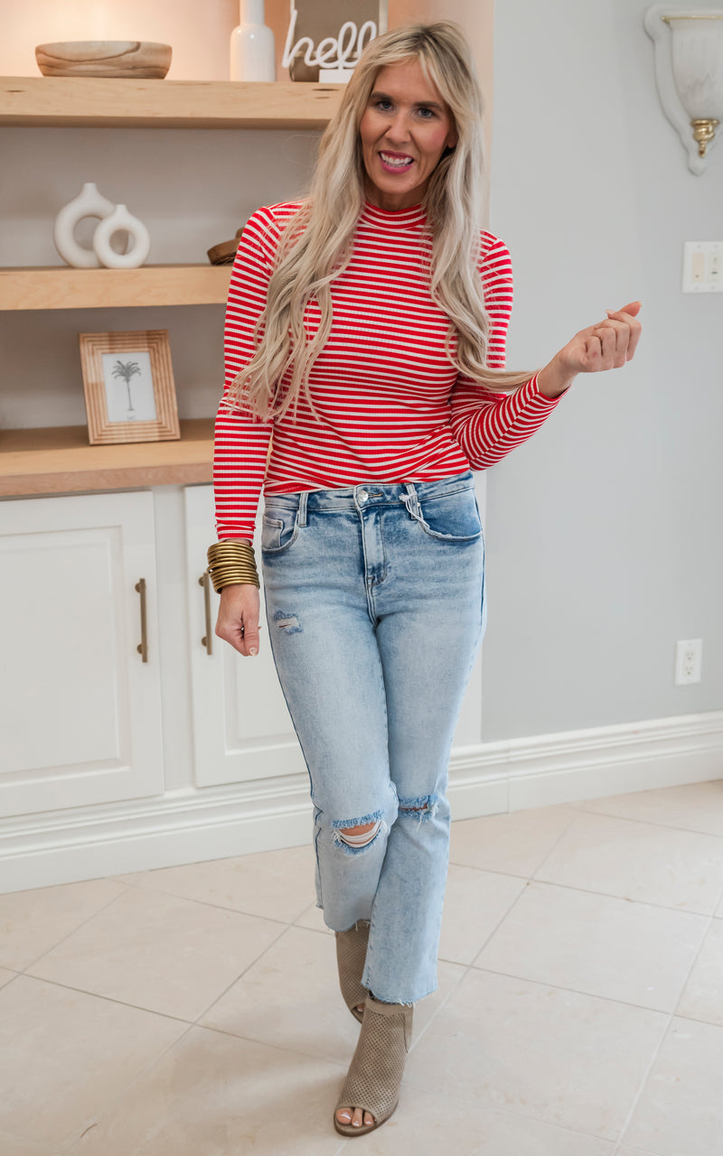 Be Simple Red Stripe Top