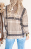 Taupe Plaid Button Front Long Sleeve Top