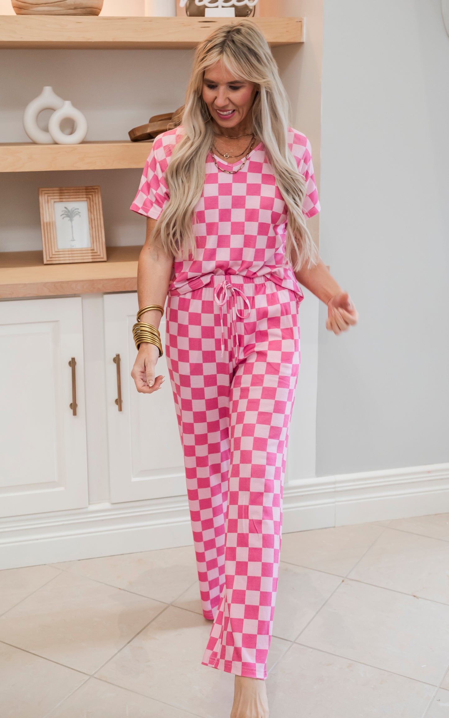 Hot Pink Checkered Pant Pajama Set by Salty Wave**DEAL-COUPON EXCLUDED