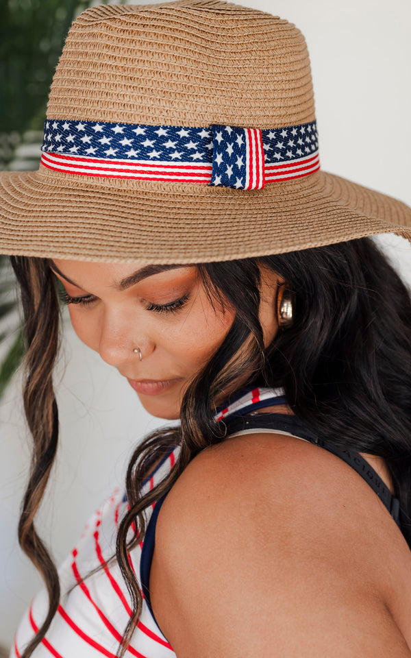 Taupe American Flag Panama Sun Hat