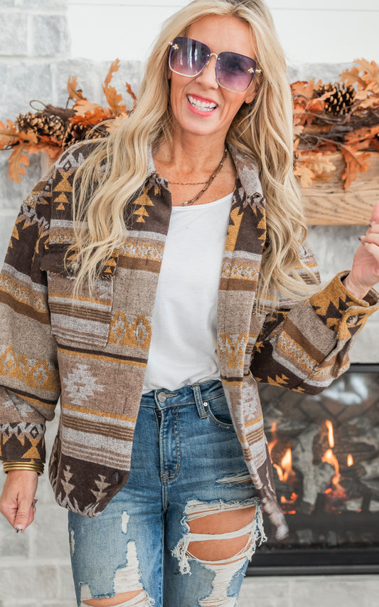 Aztec Graphic Oversized Shacket Jacket