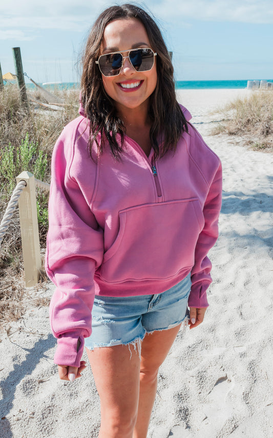 The Ava Mauve 1/2 Zip Mock Neck Sweatshirt by Salty Wave