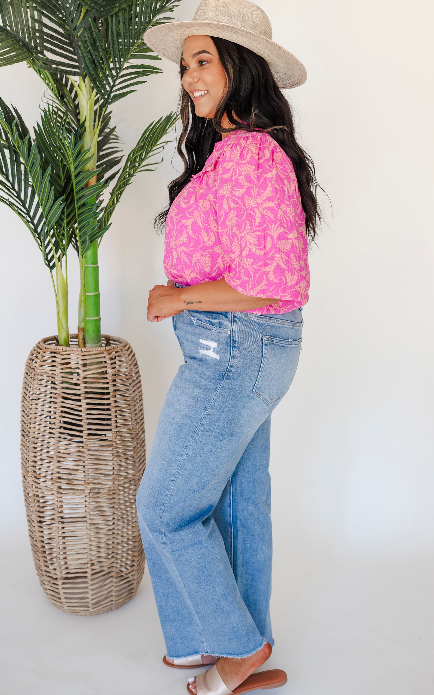 Pink Ruffle Trim Blouse