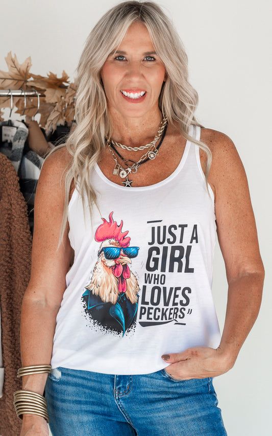 Just a Girl who Loves Peckers Snarky Racerback Tank Top