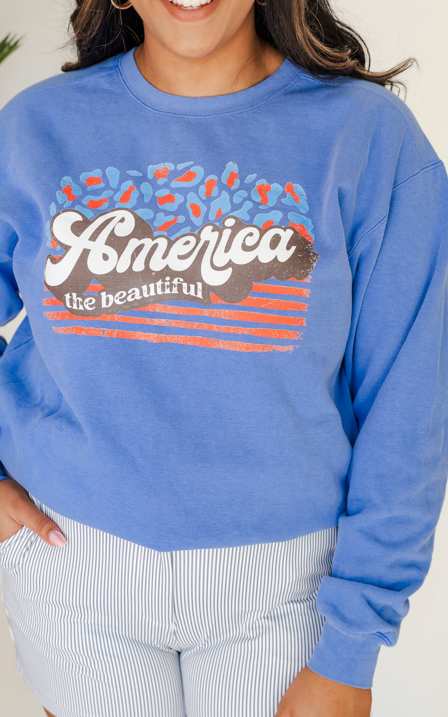 Navy America the Beautiful Graphic Crewneck Sweatshirt - DEAL