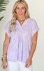 The Lizzy Always Ready Lavender Short Sleeve Floral Blouse Top - Final Sale