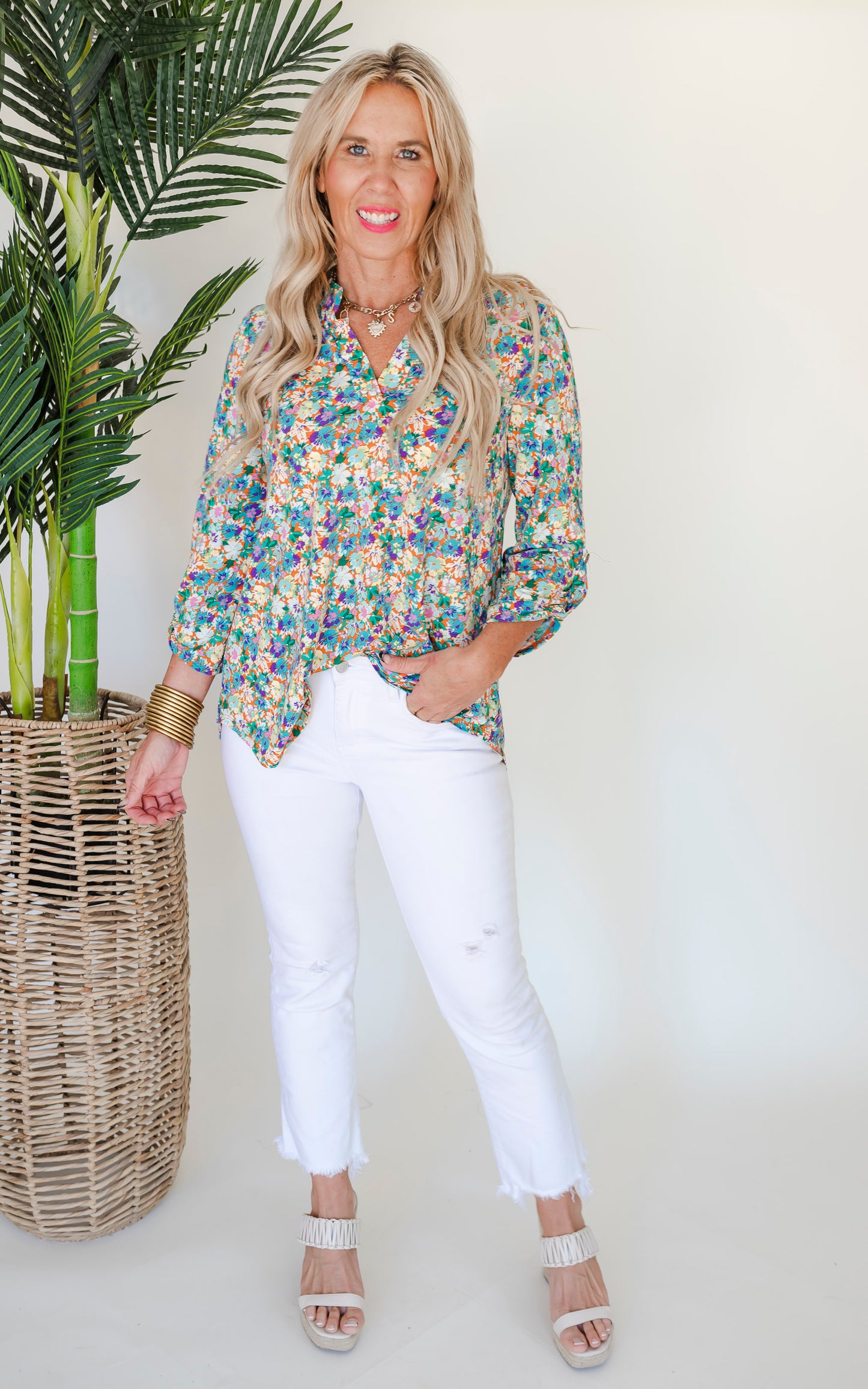 The Lizzy Floral Whisper Floral Blouse Top - Final Sale