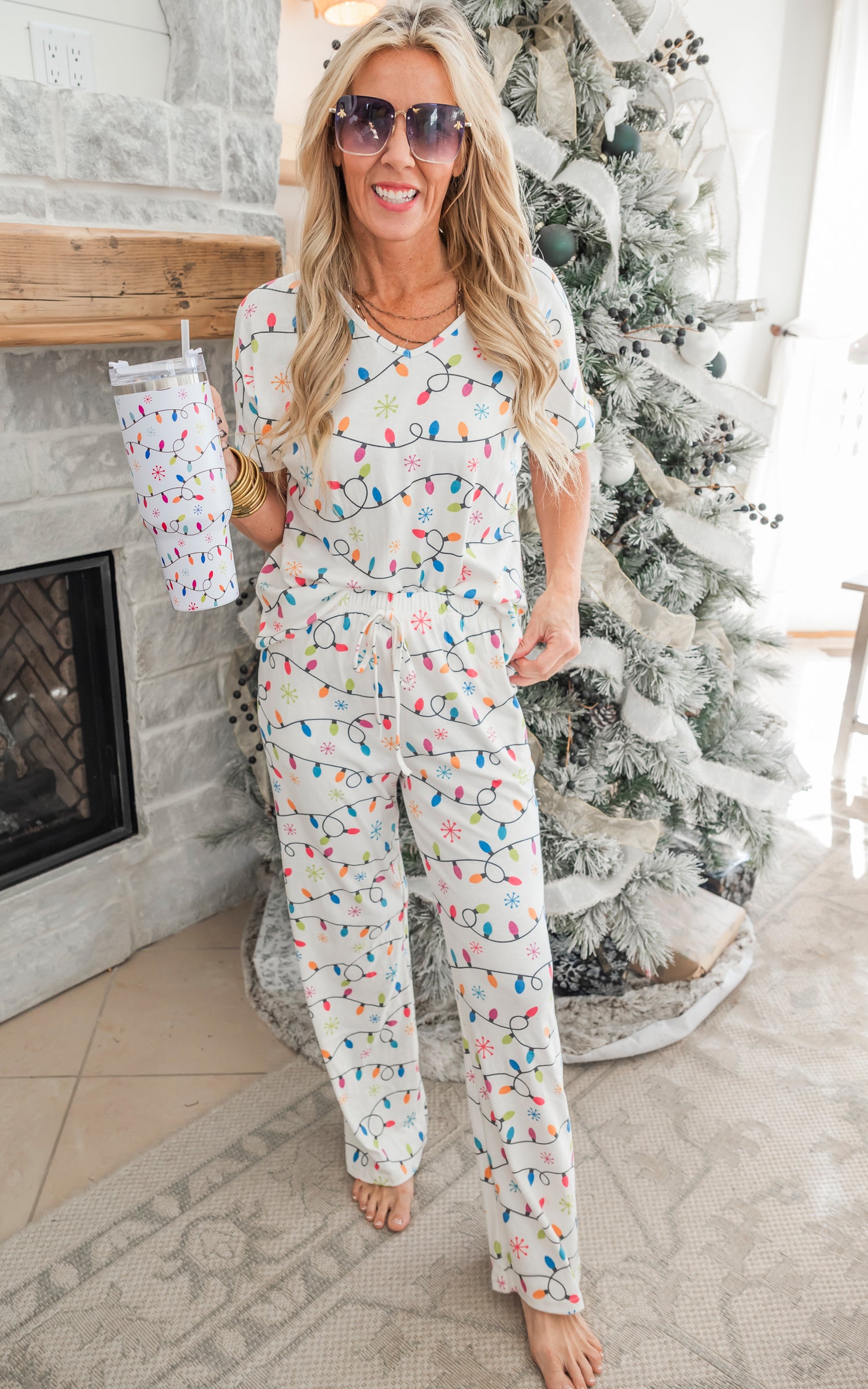 Christmas Lights Pant Pajama Set by Salty Wave (TOP BOTTOM