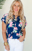 The Lizzy Floral Festival Short Sleeve Navy Blouse Top