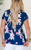 The Lizzy Floral Festival Short Sleeve Navy Blouse Top