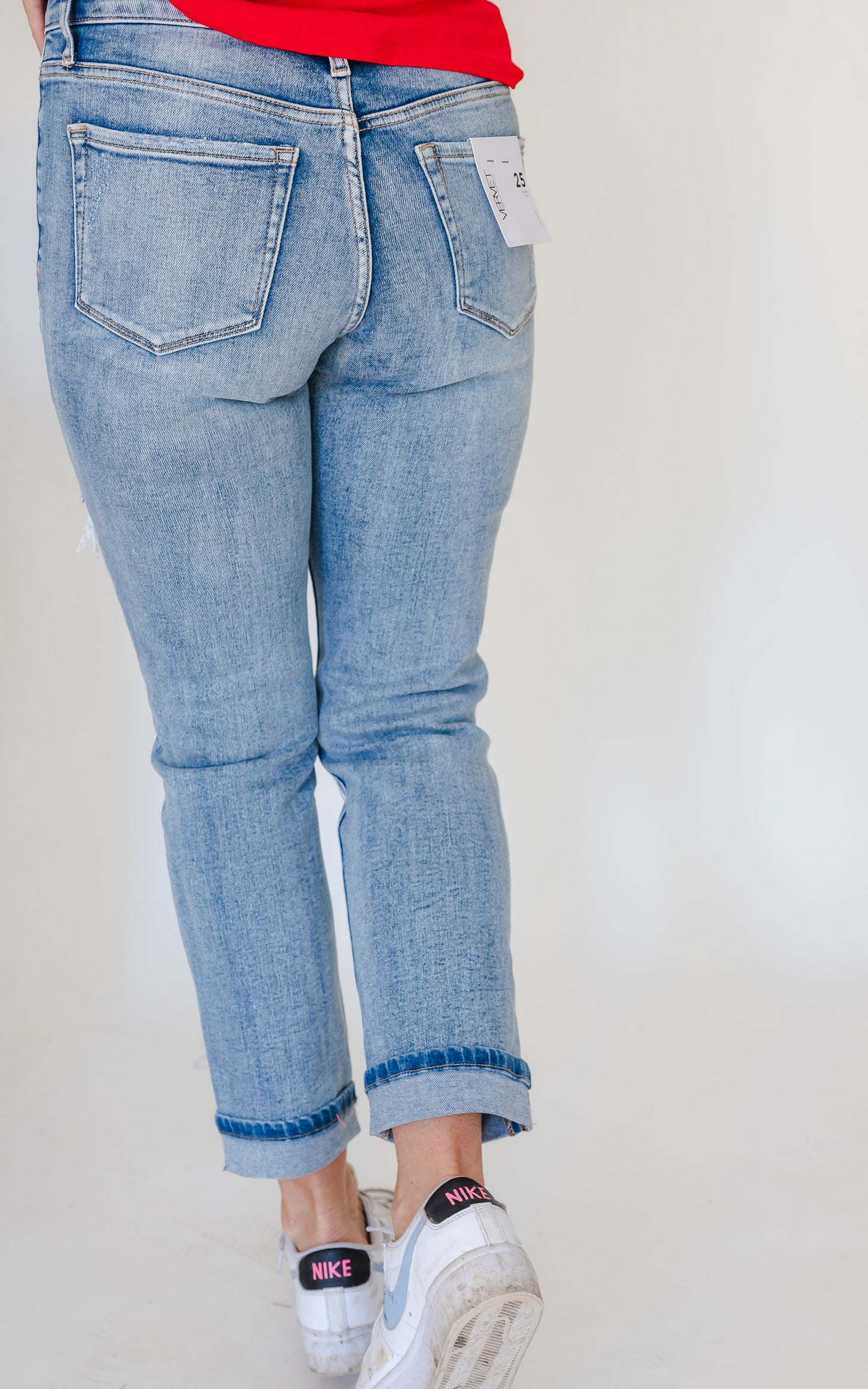 VERVET | Glamourous High Rise Cuffed Distressed Paint Boyfriend Denim Jeans