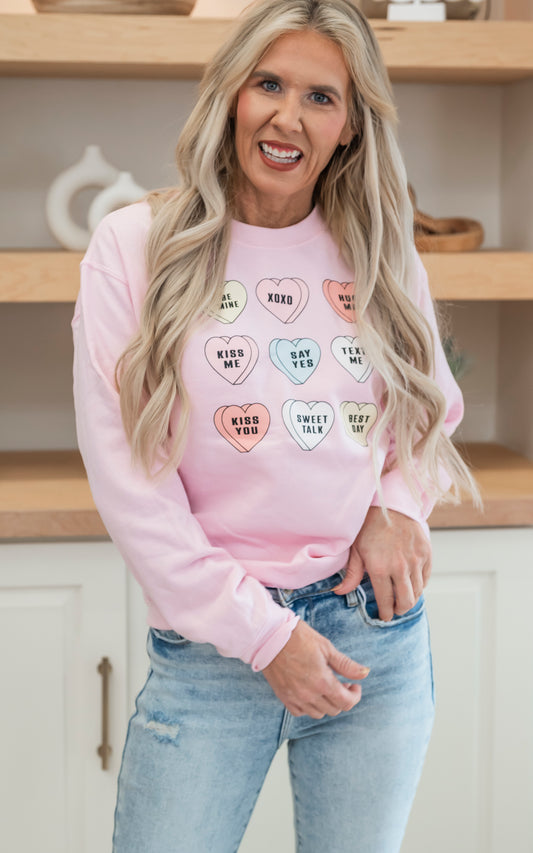 Say Yes Candy Hearts Crewneck Sweatshirt - Final Sale