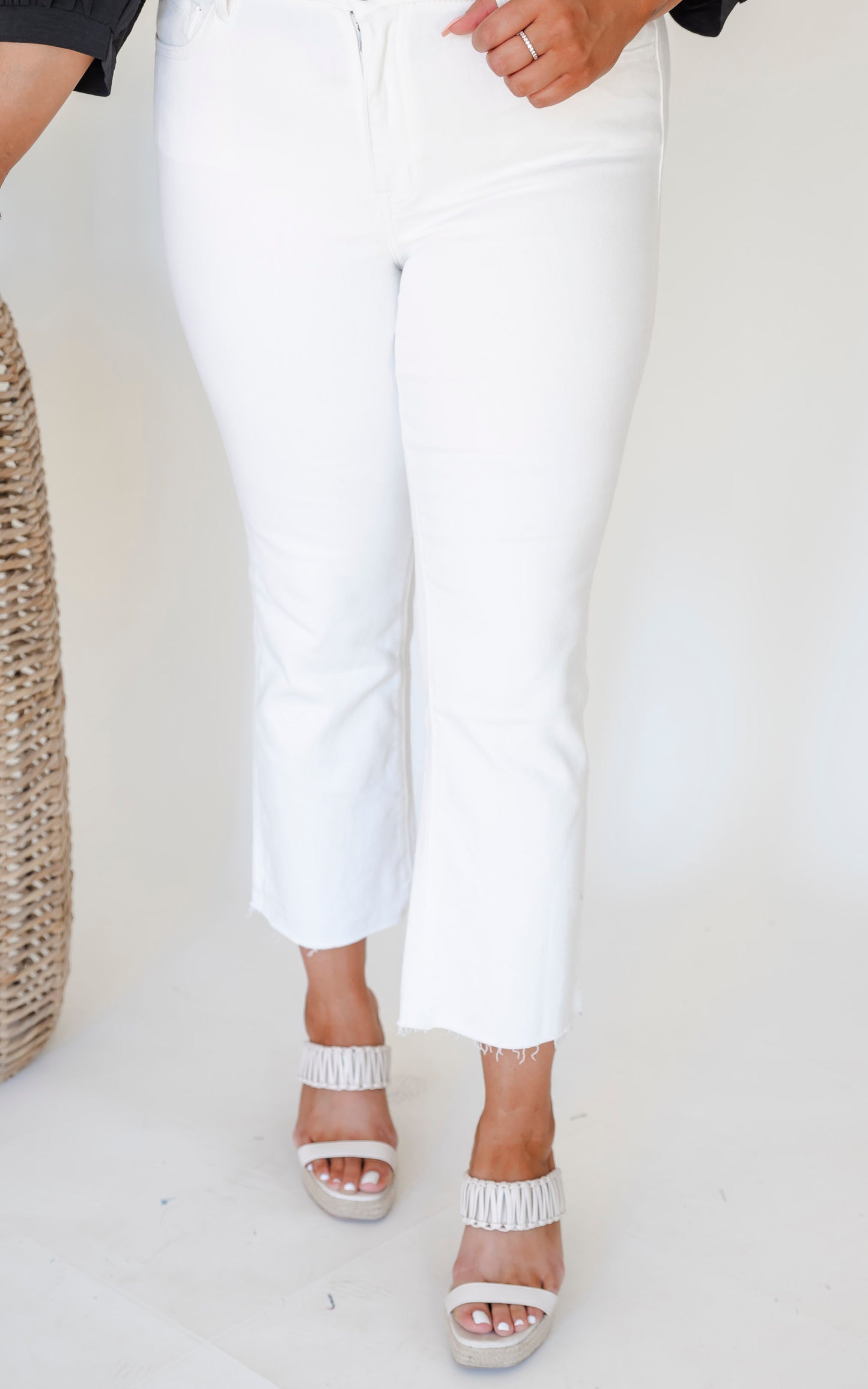 Optic White High Rise Seamless Crop Flare Denim Jeans