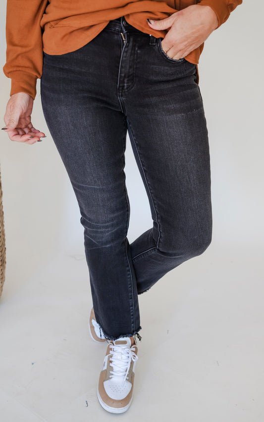 VERVET| Righteousness High Rise Raw Step Hem Crop Flare Denim Jeans (REG/CURVY) - Final Sale