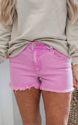 Mid Rise Acid Wash Frayed Cutoff Denim Shorts | Zenana