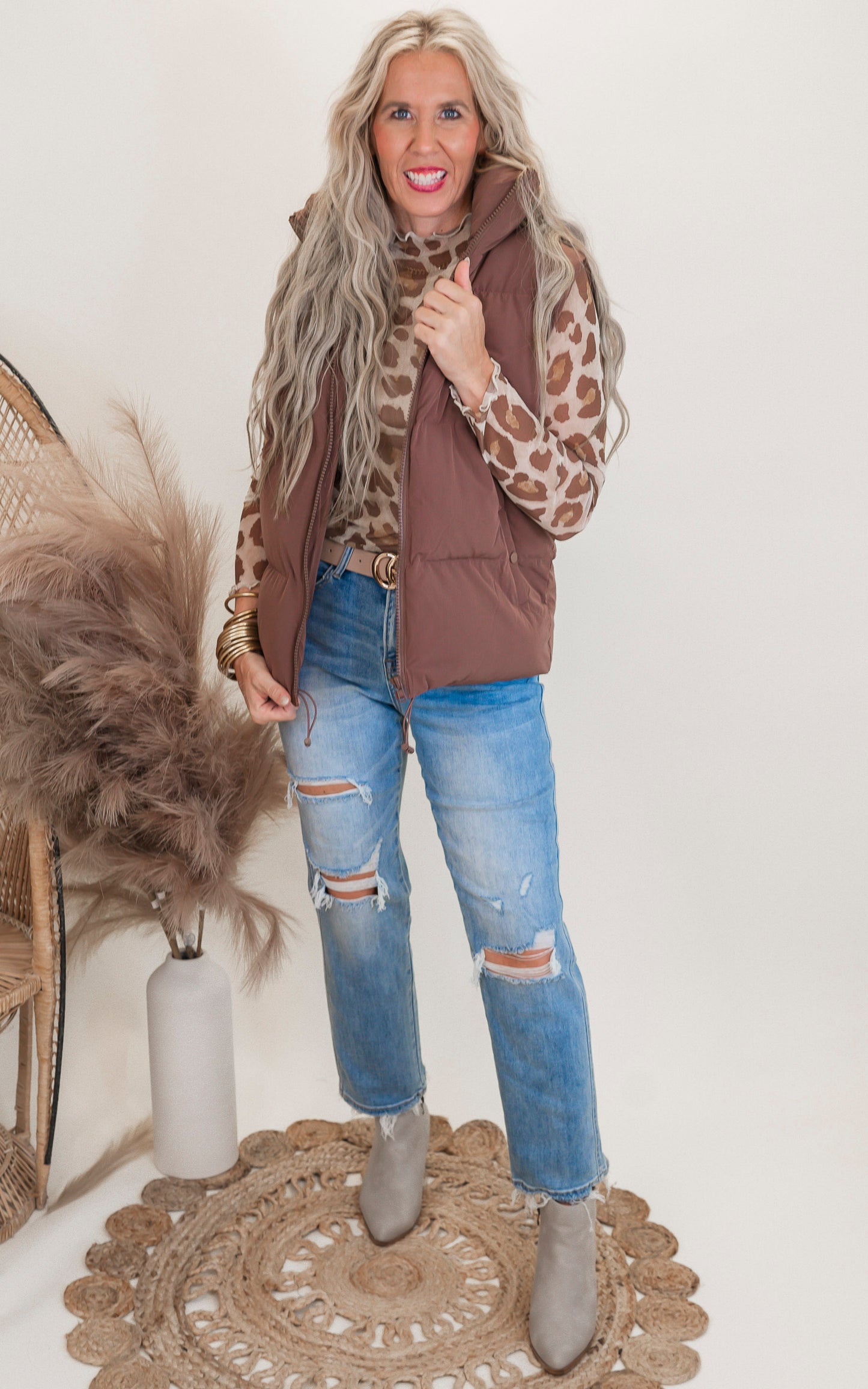 Brown Sleeveless Puffer Vest