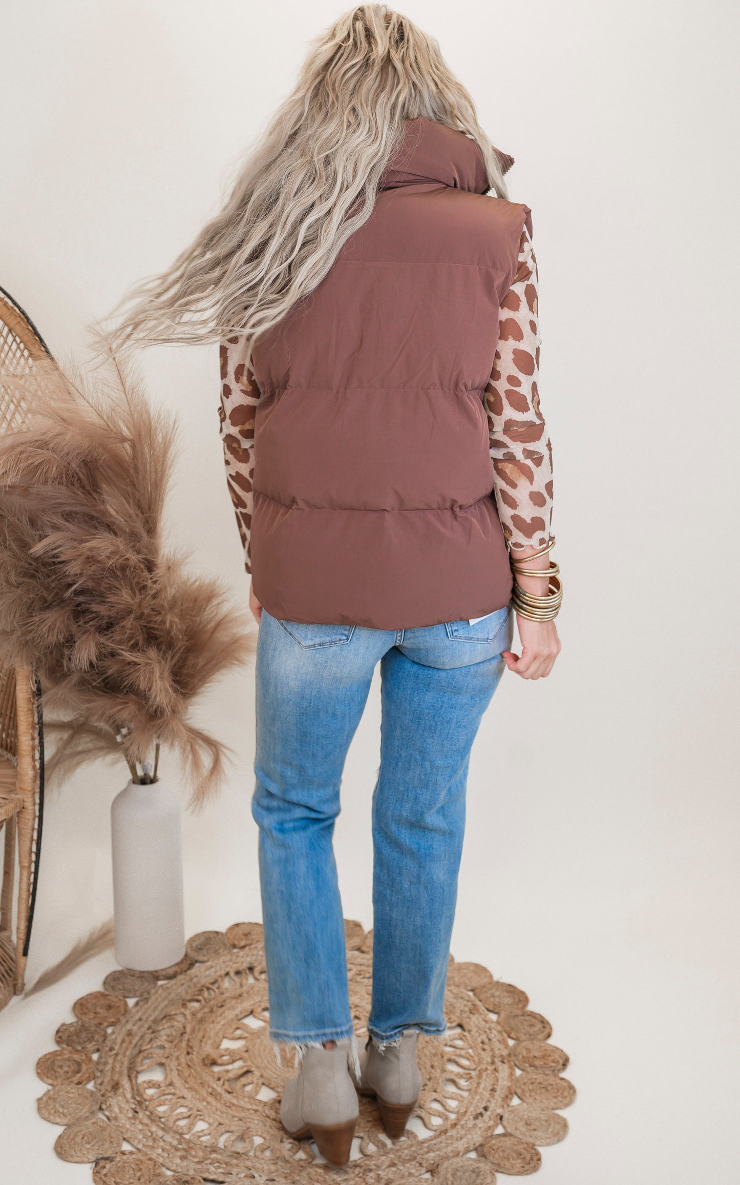 Brown Sleeveless Puffer Vest