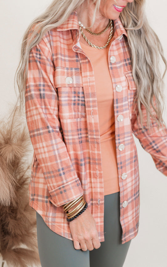 Forever Favorite Plaid Shacket in Rust Cream Navy #3 | Salty Wave