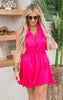 Fuchsia Sleeveless Button Down Tie Waist Mini Dress