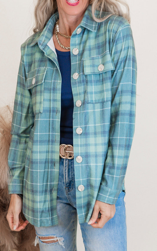 Forever Favorite Plaid Shacket in Green Blue | Salty Wave