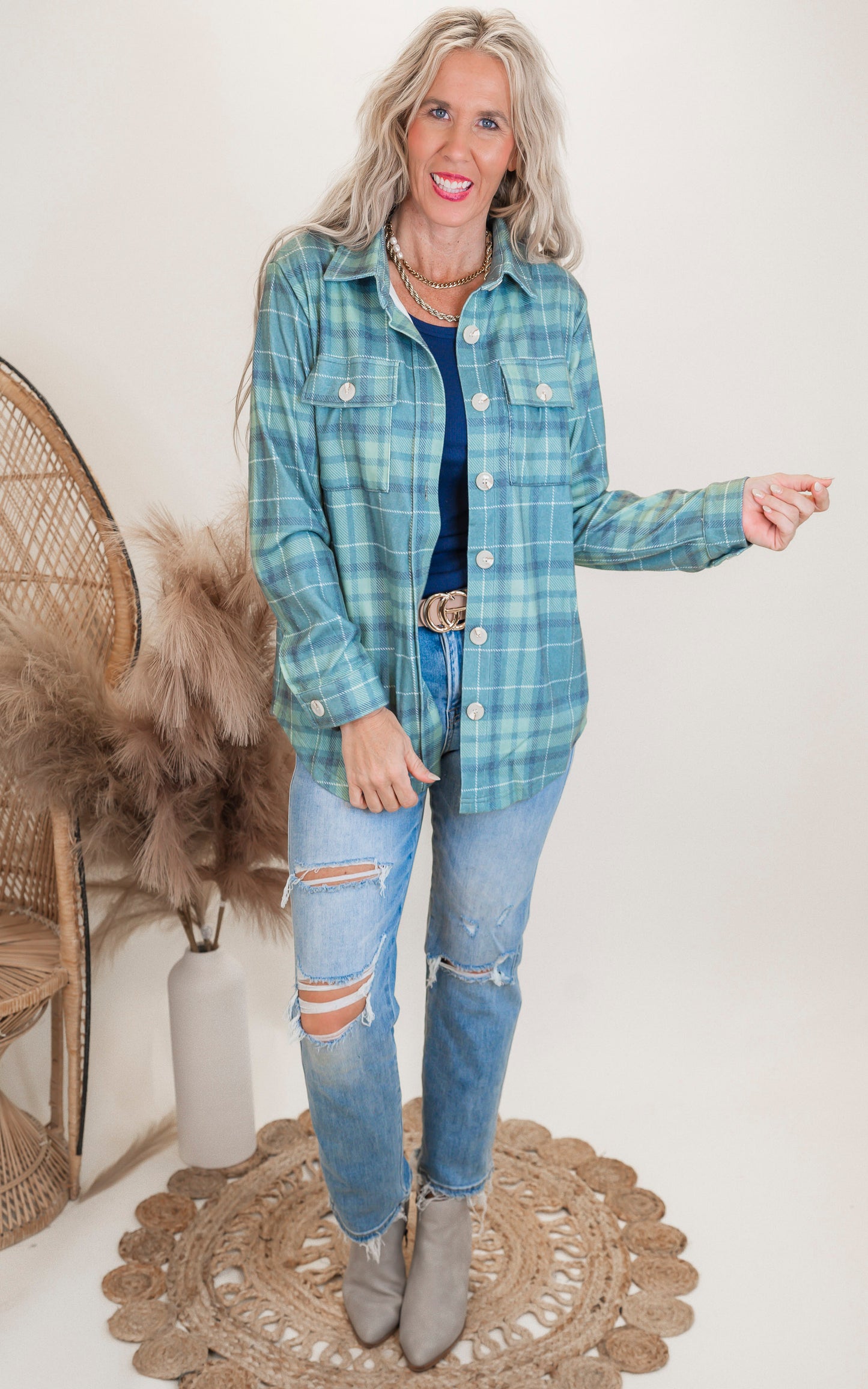 Forever Favorite Plaid Shacket in Green Blue #9 | Salty Wave  **START SHIP DATE: DEC 1ST**DEAL-COUPON EXCLUDED