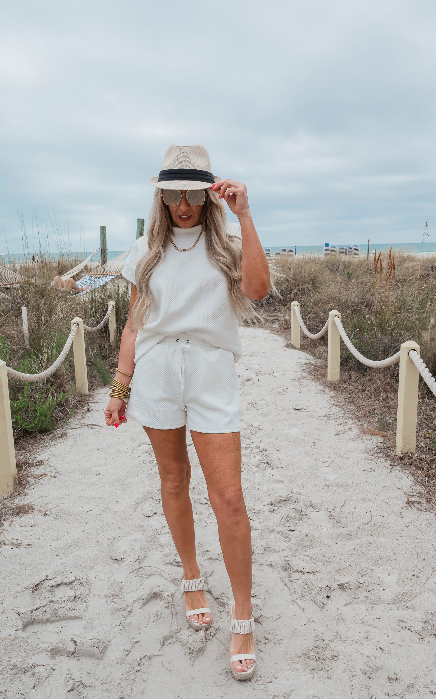 White Textured Short Set by Salty Wave (Top & Bottom)