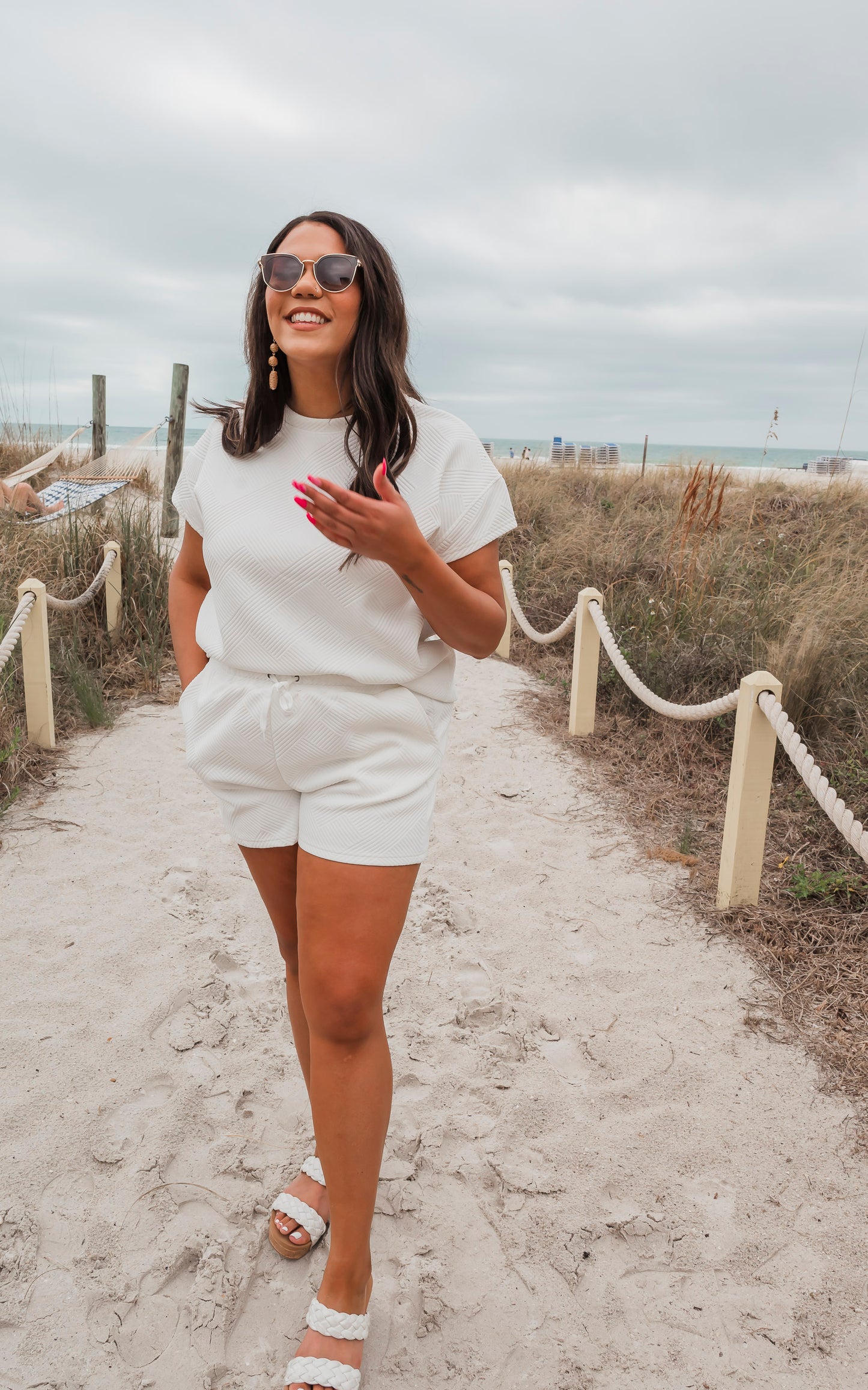 White Textured Short Set by Salty Wave (Top & Bottom)