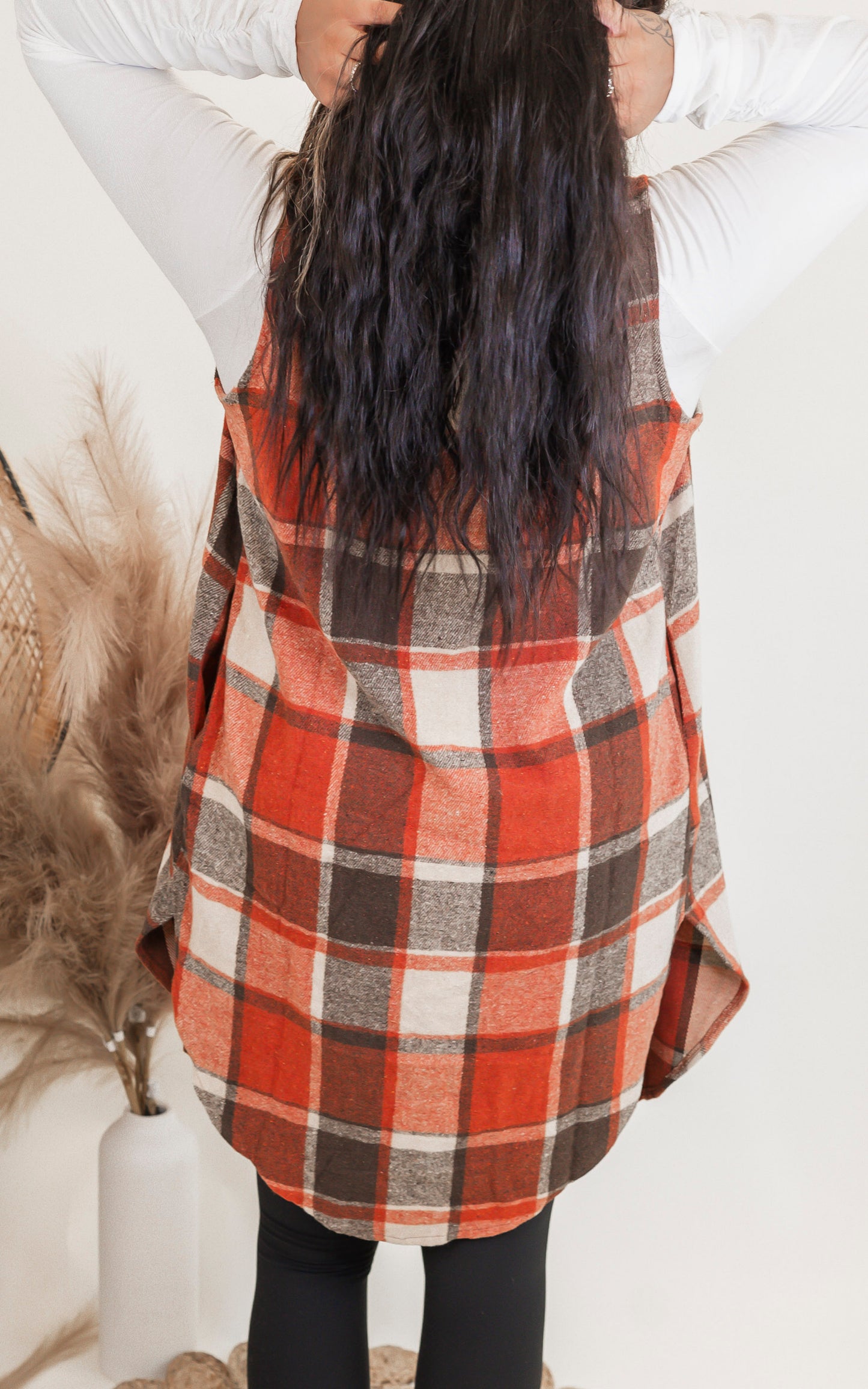 Sleeveless Plaid Long Vest Coat